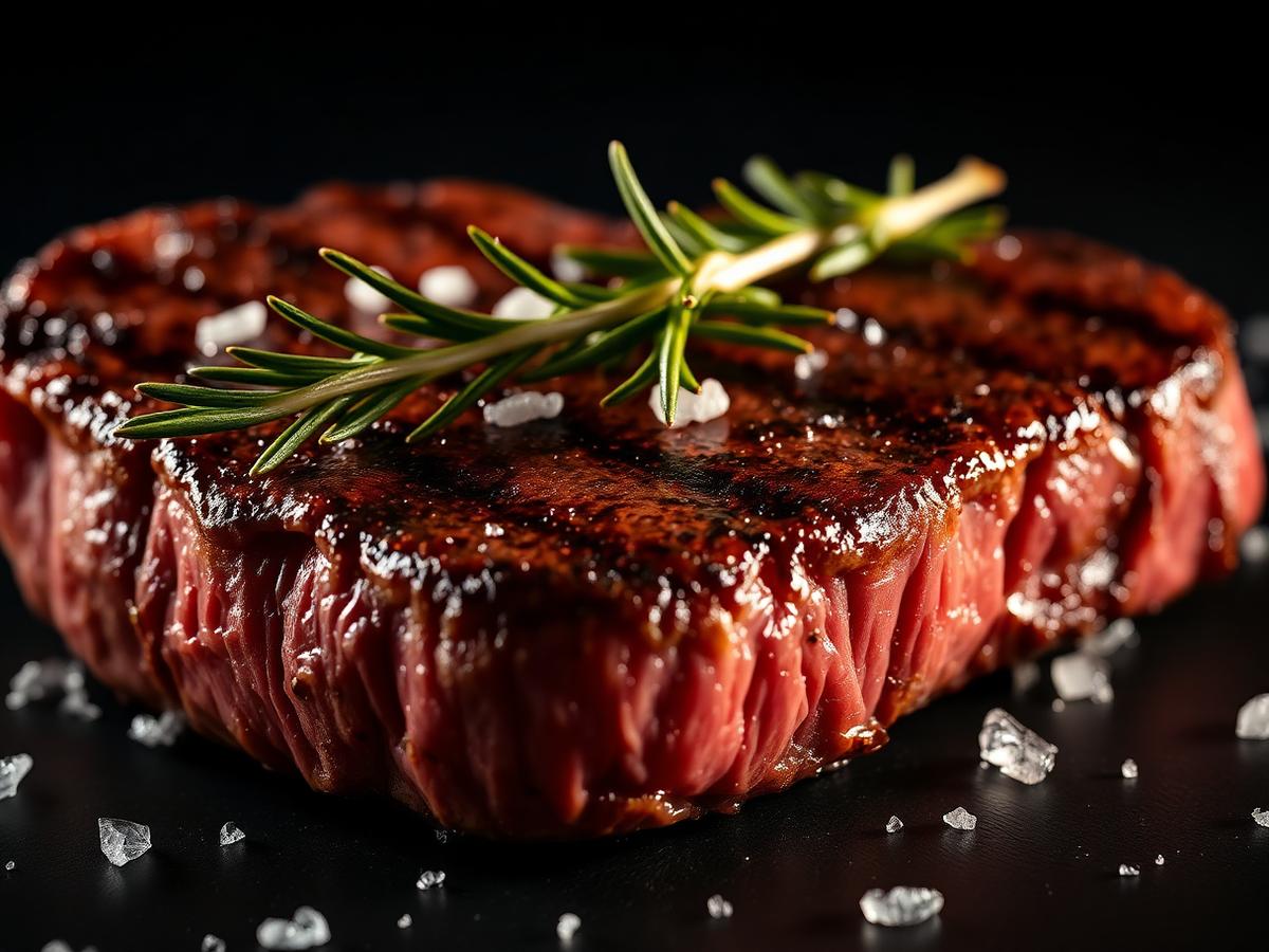 Perfectly seared dry-aged ribeye with rosemary